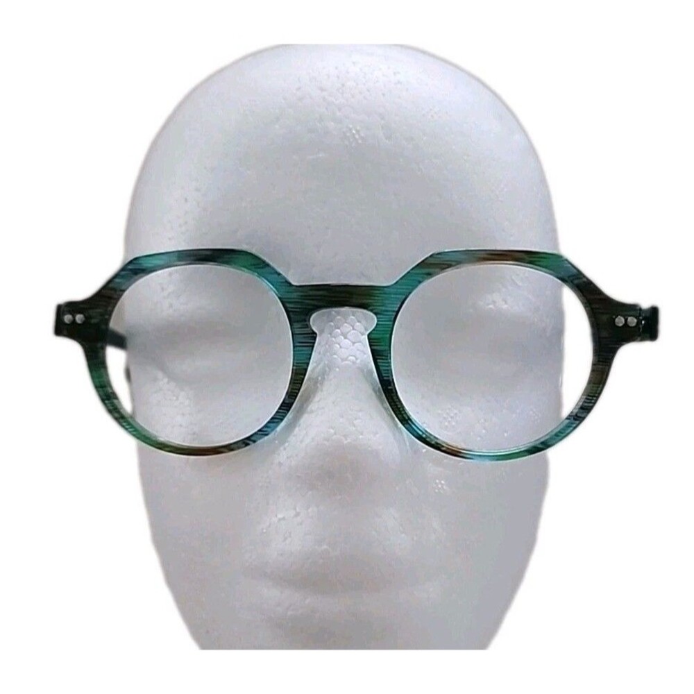 Modo Eco Eyeglass Frame C100 46-21 135 Geometric Green Stripe Artsy Round Modern